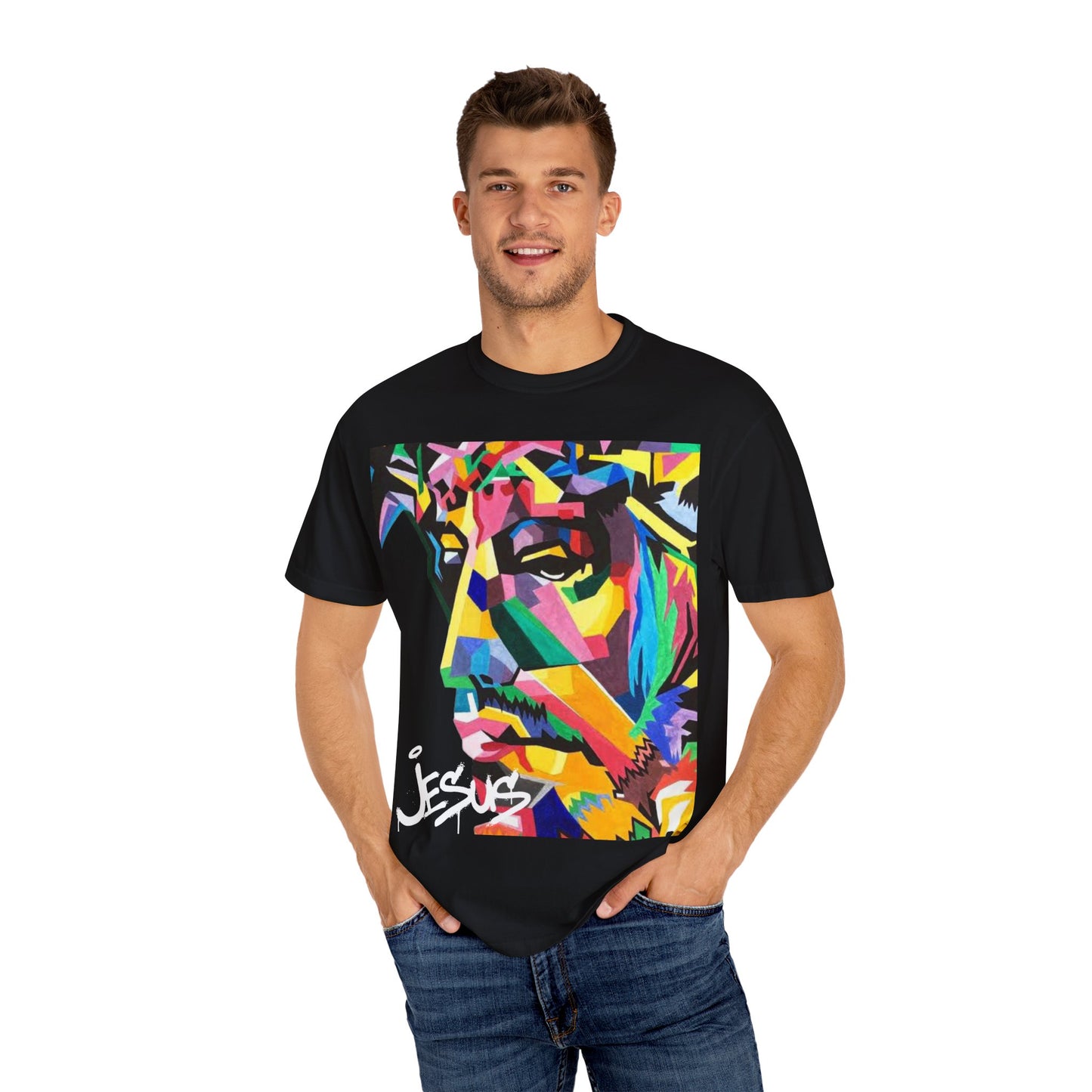 Vibrant Jesus Art T-shirt, Colorful Christian Tee, Pop Art