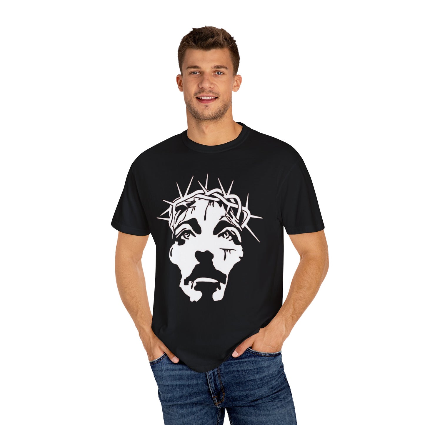 Jesus Christ Crown Of Thorns Garment-Dyed T-Shirt with Artistic Design, Casual Wear, Unisex Tee, Comfortable Everyday Shirt, Birthday Gift, Unique Art Tee