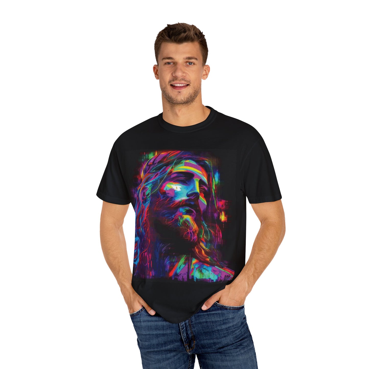 Vibrant Artistic Unisex Colorful Jesus Tee, Pop Culture Jesus Shirt, Unique Graphic T-Shirt