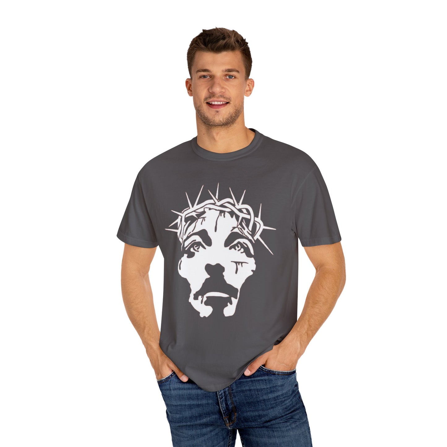 Jesus Christ Crown Of Thorns Garment-Dyed T-Shirt with Artistic Design, Casual Wear, Unisex Tee, Comfortable Everyday Shirt, Birthday Gift, Unique Art Tee